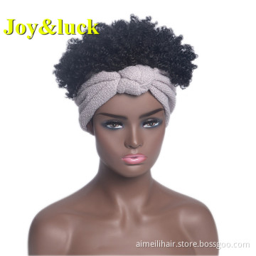 Wholesale Prices for African Black Women Scarf Wig Beige Hairband Short Black Afro Kinky Curly Headband Wig Synthetic Hair Wigs